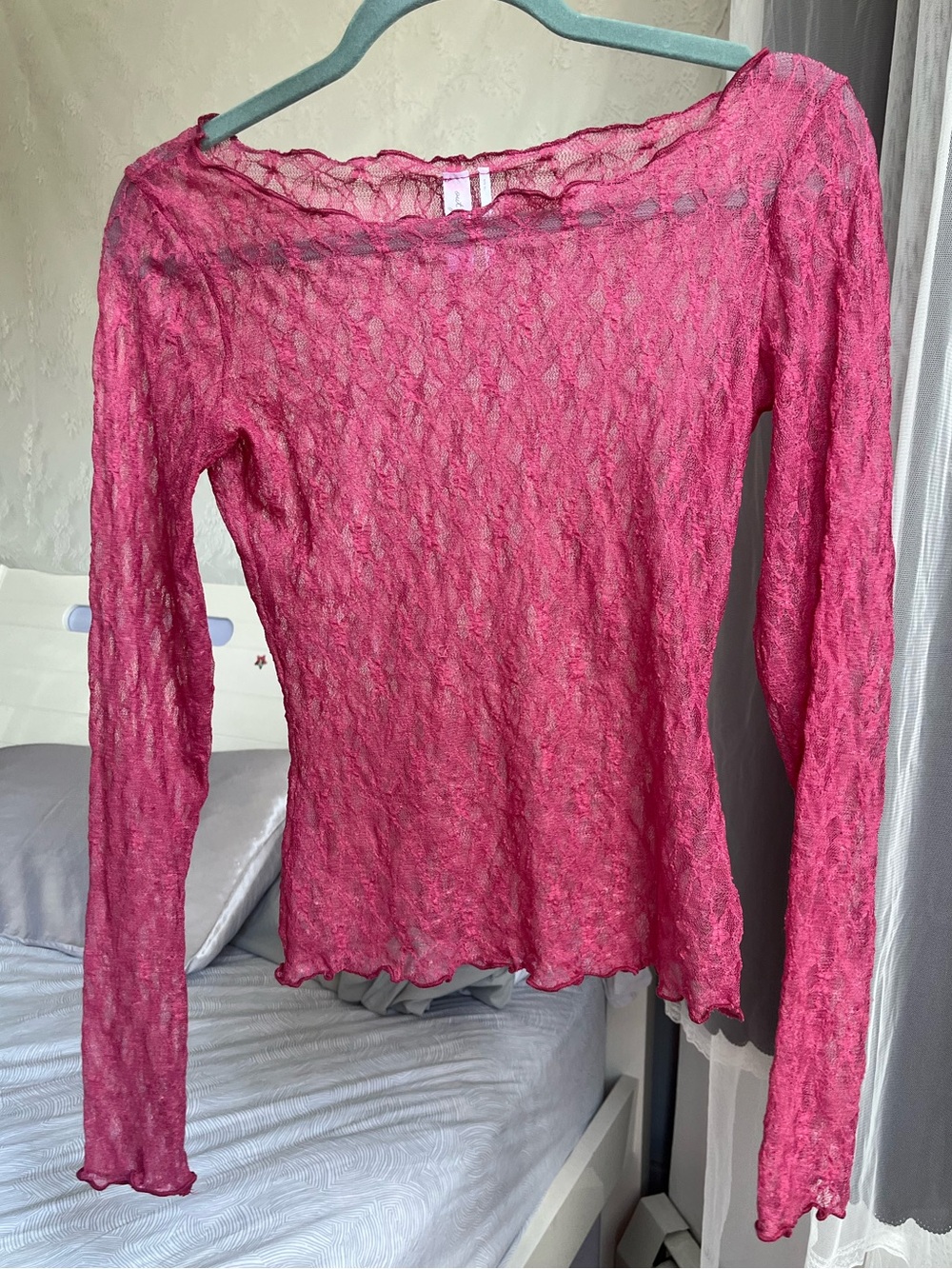 Urban Outfitters sheer lace long-sleeve top in pink